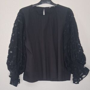 Zara Black Blouse Long Balloon Lace Sleeve Blouse Boxy Fit Size Large